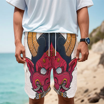 Japanese Demon Mask Print Men's Cargo Shorts