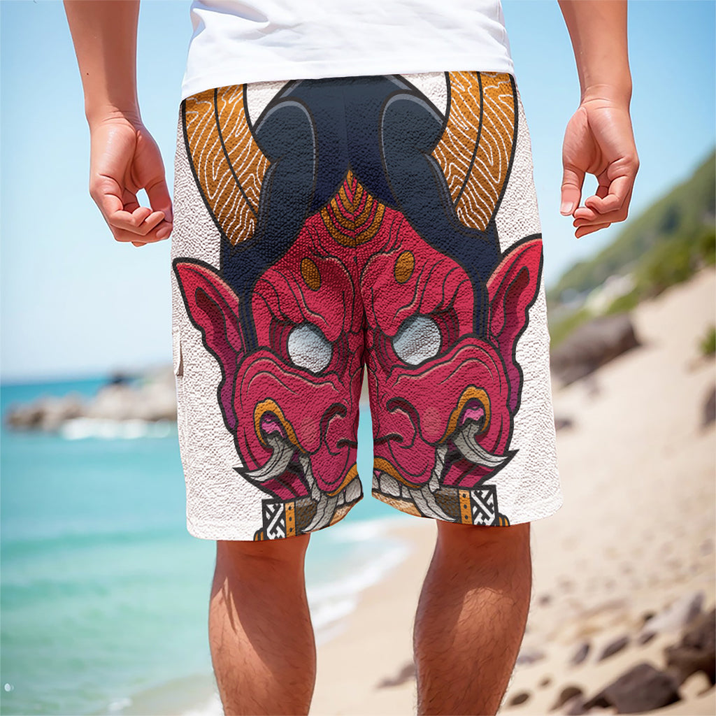 Japanese Demon Mask Print Men's Cargo Shorts