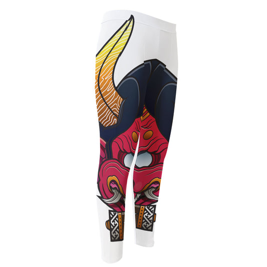 Japanese Demon Mask Print Men's Compression Pants