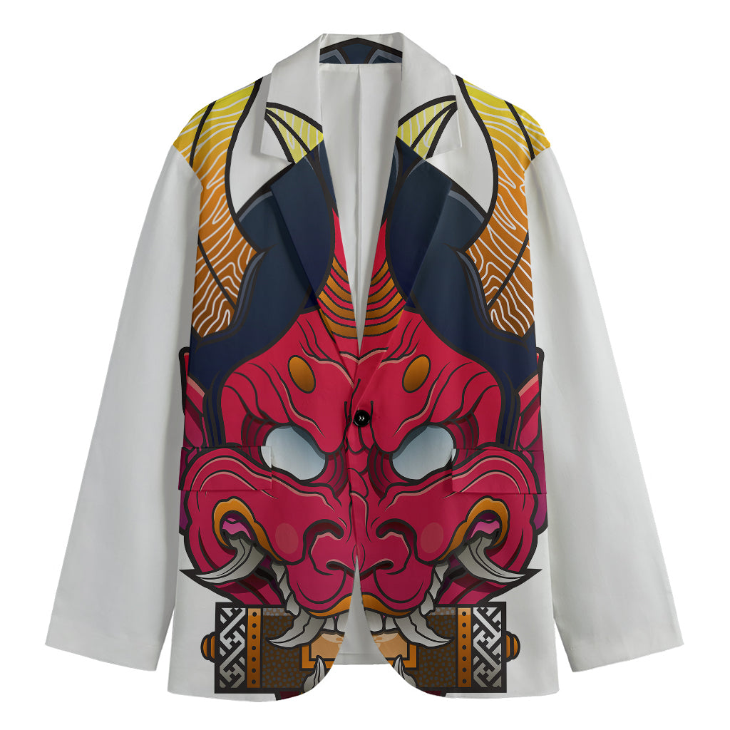 Japanese Demon Mask Print Men's Cotton Blazer