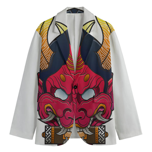 Japanese Demon Mask Print Men's Cotton Blazer