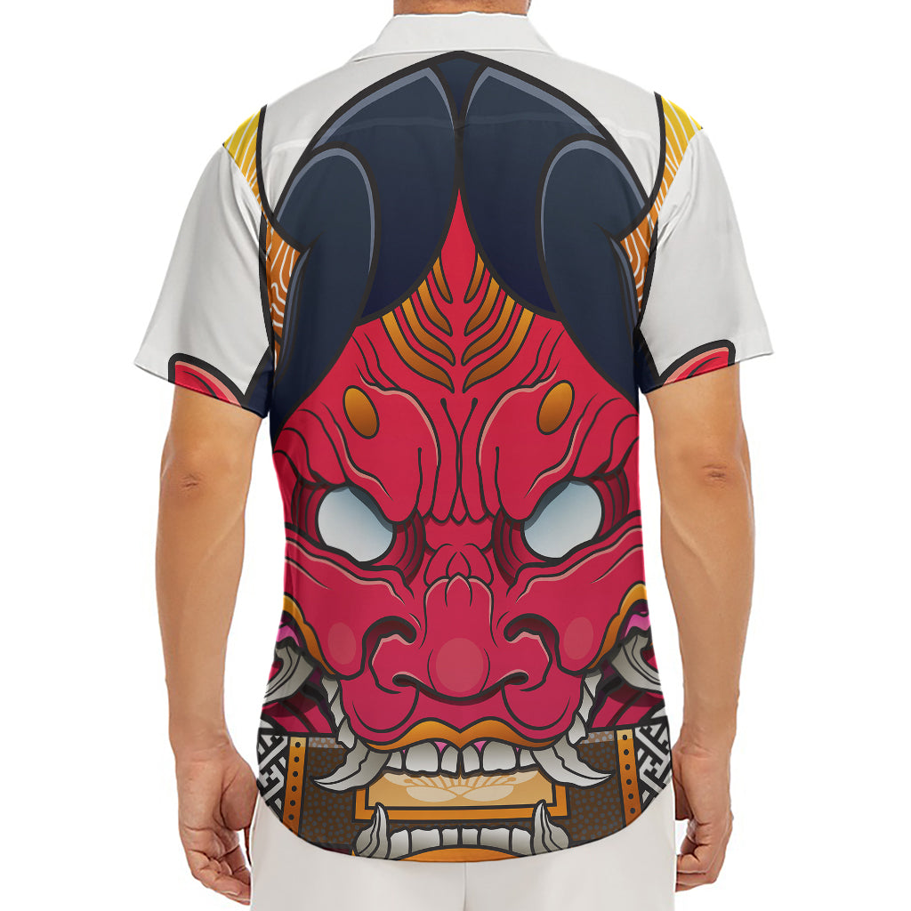 Japanese Demon Mask Print Men's Deep V-Neck Shirt