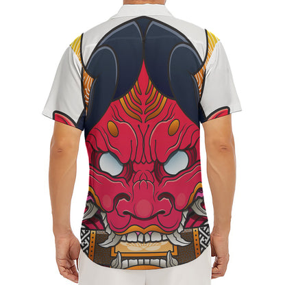 Japanese Demon Mask Print Men's Deep V-Neck Shirt