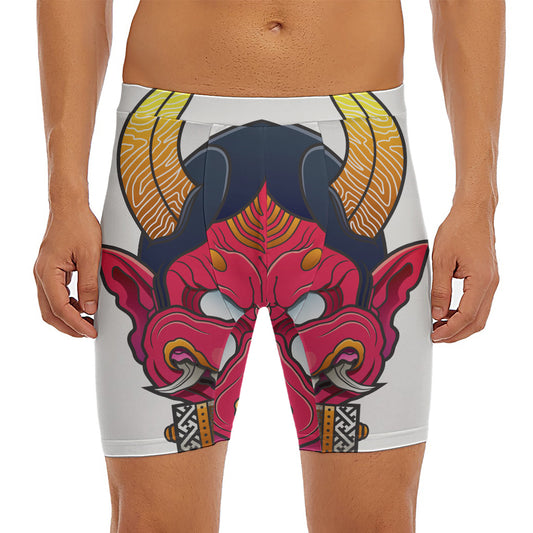Japanese Demon Mask Print Men's Long Boxer Briefs
