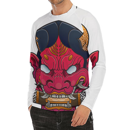 Japanese Demon Mask Print Men's Long Sleeve Rash Guard
