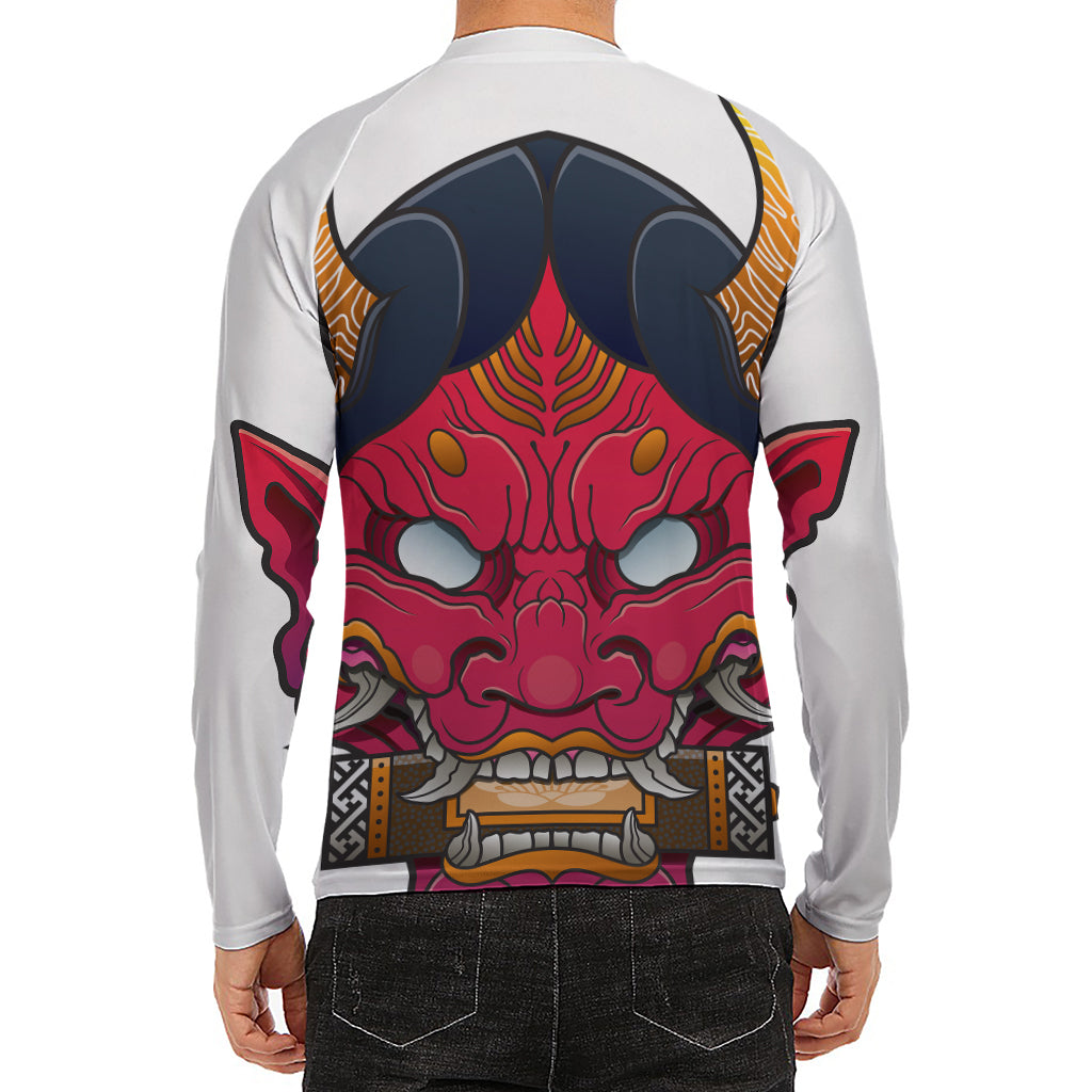Japanese Demon Mask Print Men's Long Sleeve Rash Guard