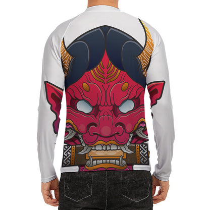 Japanese Demon Mask Print Men's Long Sleeve Rash Guard