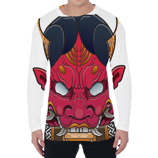 Japanese Demon Mask Print Men's Long Sleeve T-Shirt