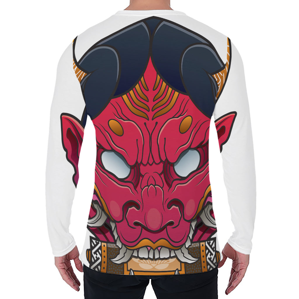 Japanese Demon Mask Print Men's Long Sleeve T-Shirt