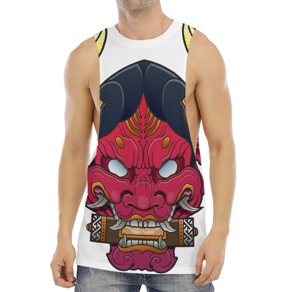 Japanese Demon Mask Print Men's Muscle Tank Top