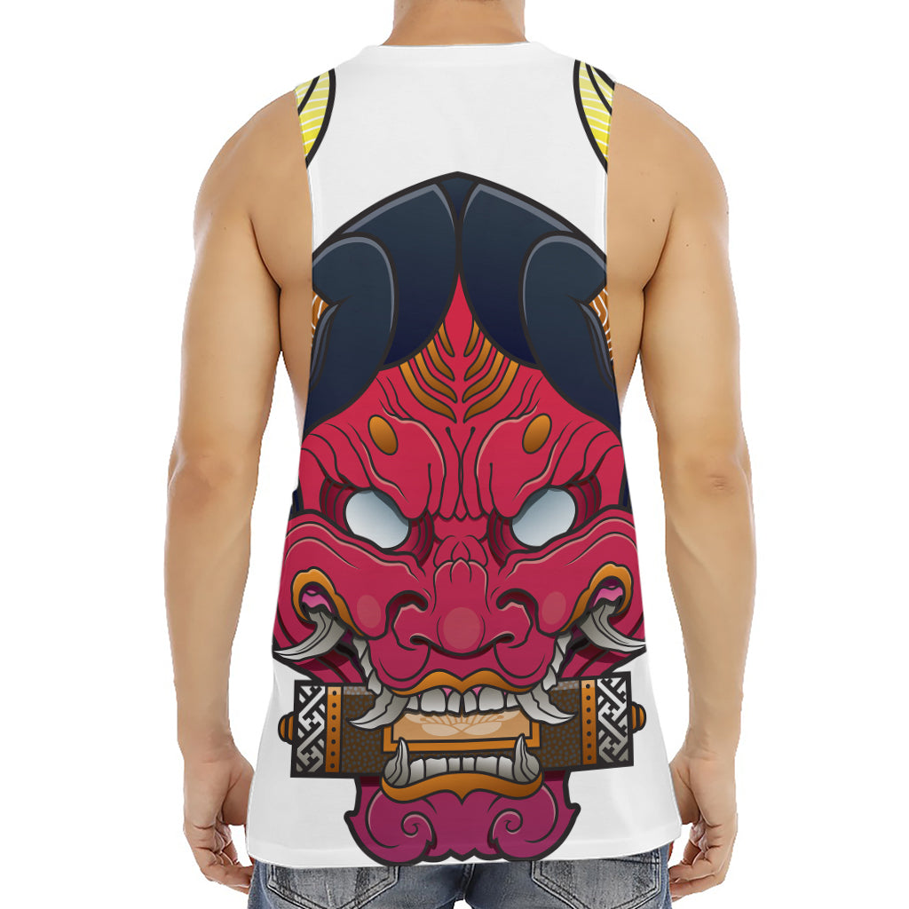 Japanese Demon Mask Print Men's Muscle Tank Top