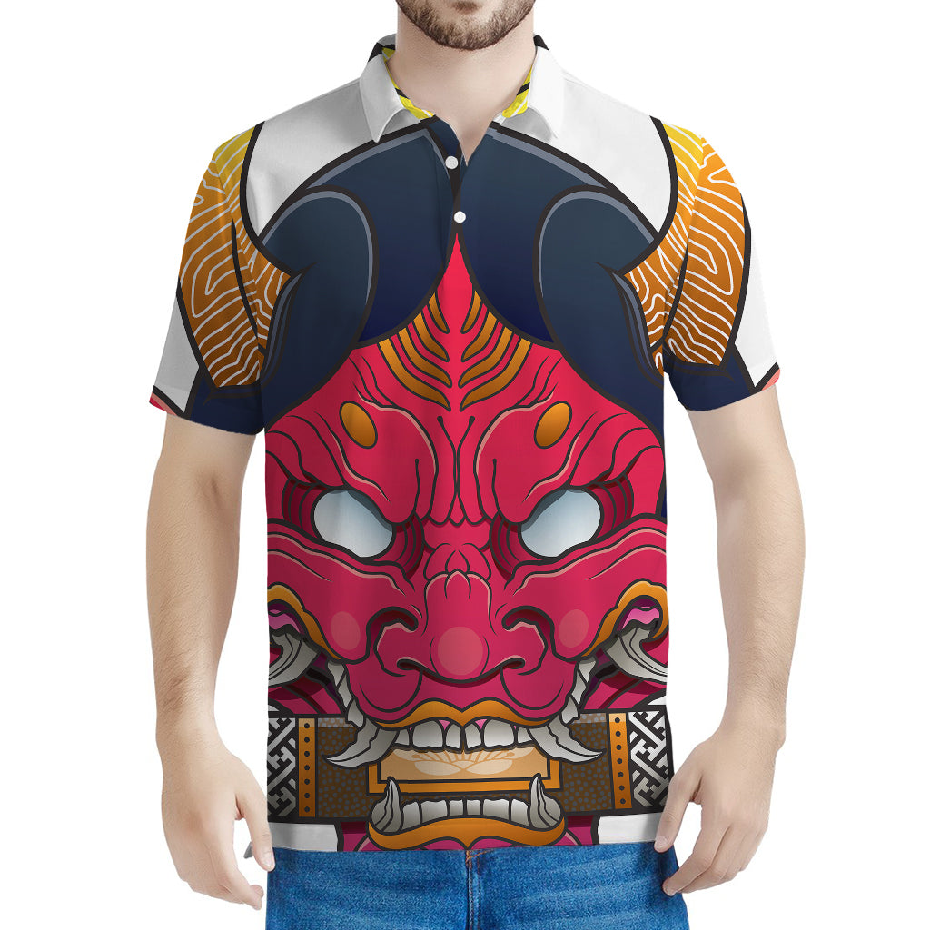 Japanese Demon Mask Print Men's Polo Shirt
