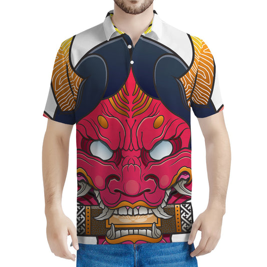 Japanese Demon Mask Print Men's Polo Shirt