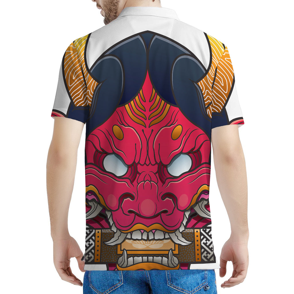 Japanese Demon Mask Print Men's Polo Shirt