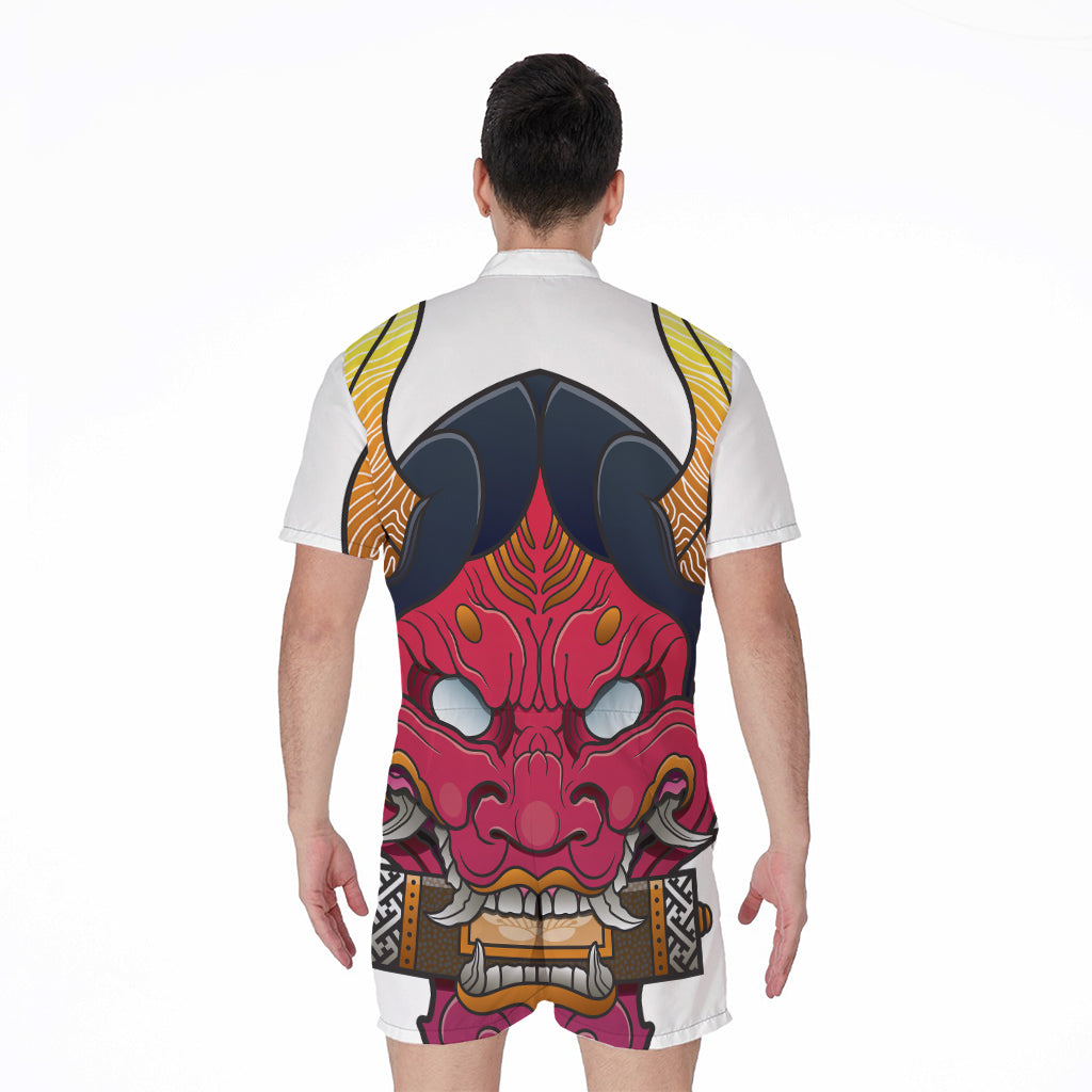 Japanese Demon Mask Print Men's Rompers