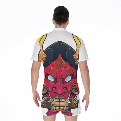 Japanese Demon Mask Print Men's Rompers
