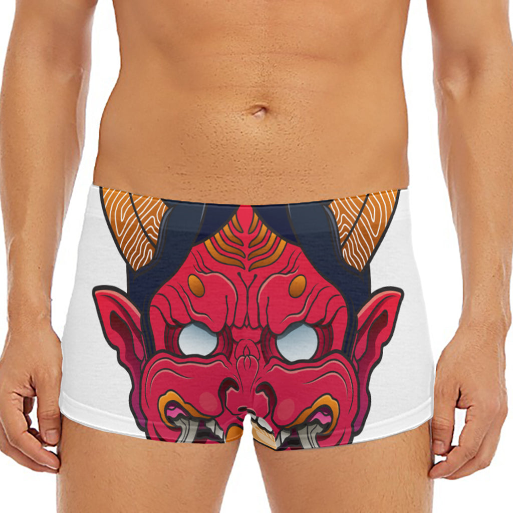 Japanese Demon Mask Print Men's Short Boxer Briefs
