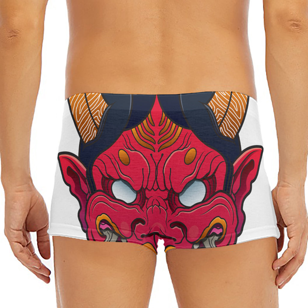 Japanese Demon Mask Print Men's Short Boxer Briefs