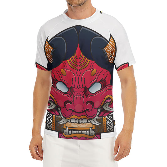 Japanese Demon Mask Print Men's Short Sleeve Rash Guard