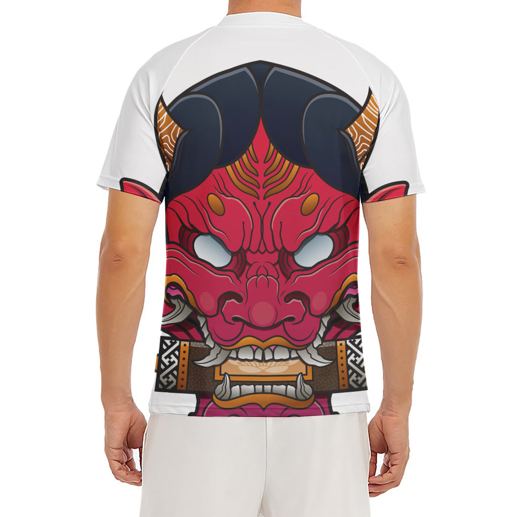 Japanese Demon Mask Print Men's Short Sleeve Rash Guard