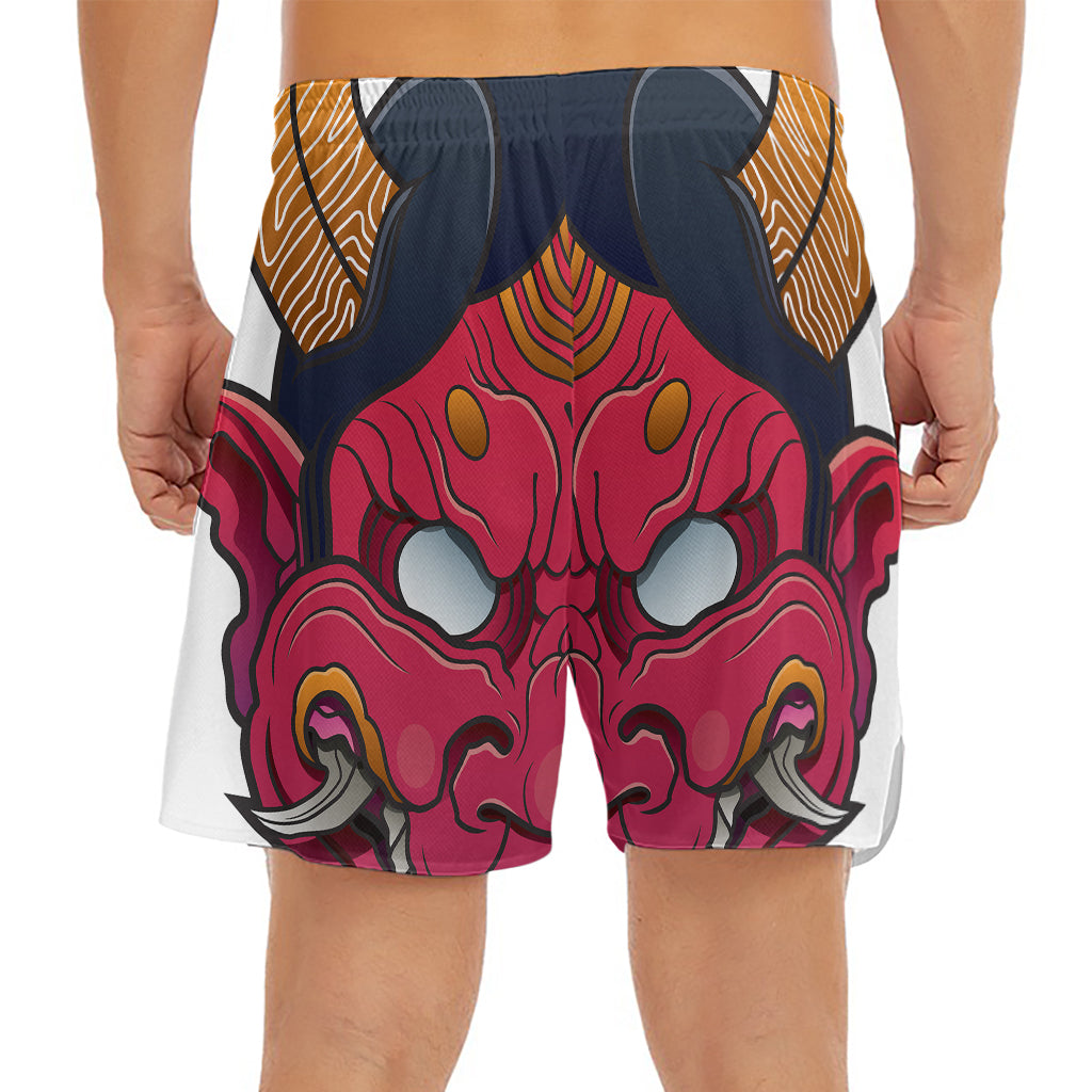 Japanese Demon Mask Print Men's Split Running Shorts