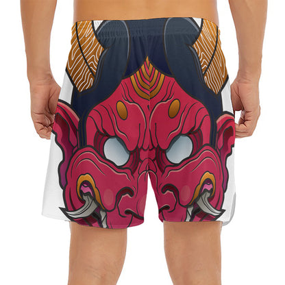 Japanese Demon Mask Print Men's Split Running Shorts