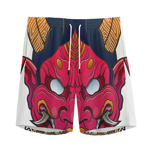 Japanese Demon Mask Print Men's Sports Shorts