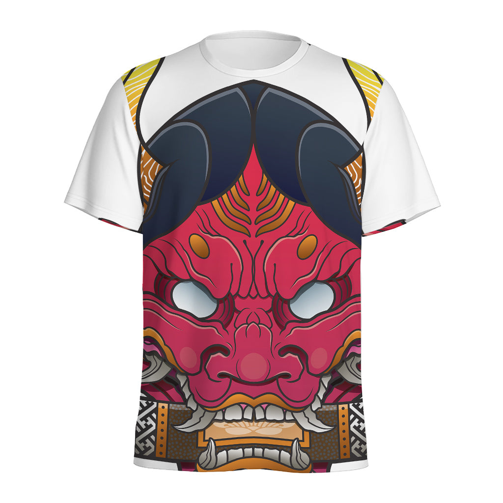Japanese Demon Mask Print Men's Sports T-Shirt