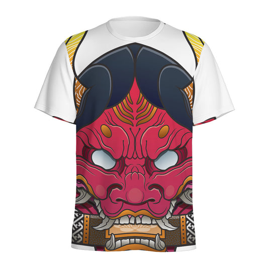 Japanese Demon Mask Print Men's Sports T-Shirt