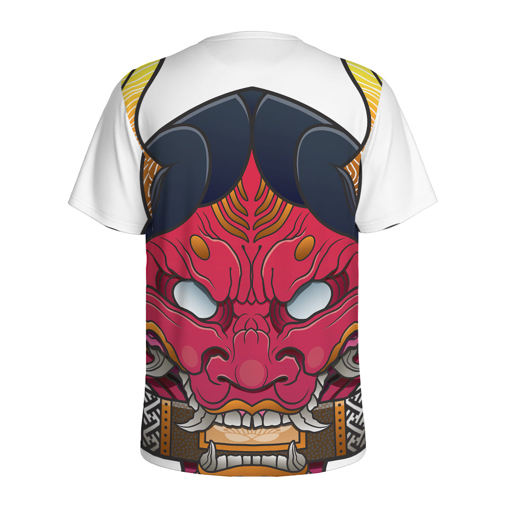 Japanese Demon Mask Print Men's Sports T-Shirt