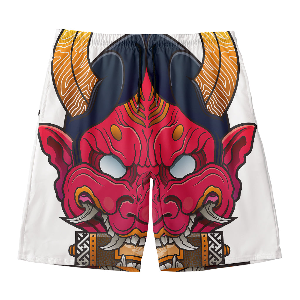 Japanese Demon Mask Print Men's Swim Trunks