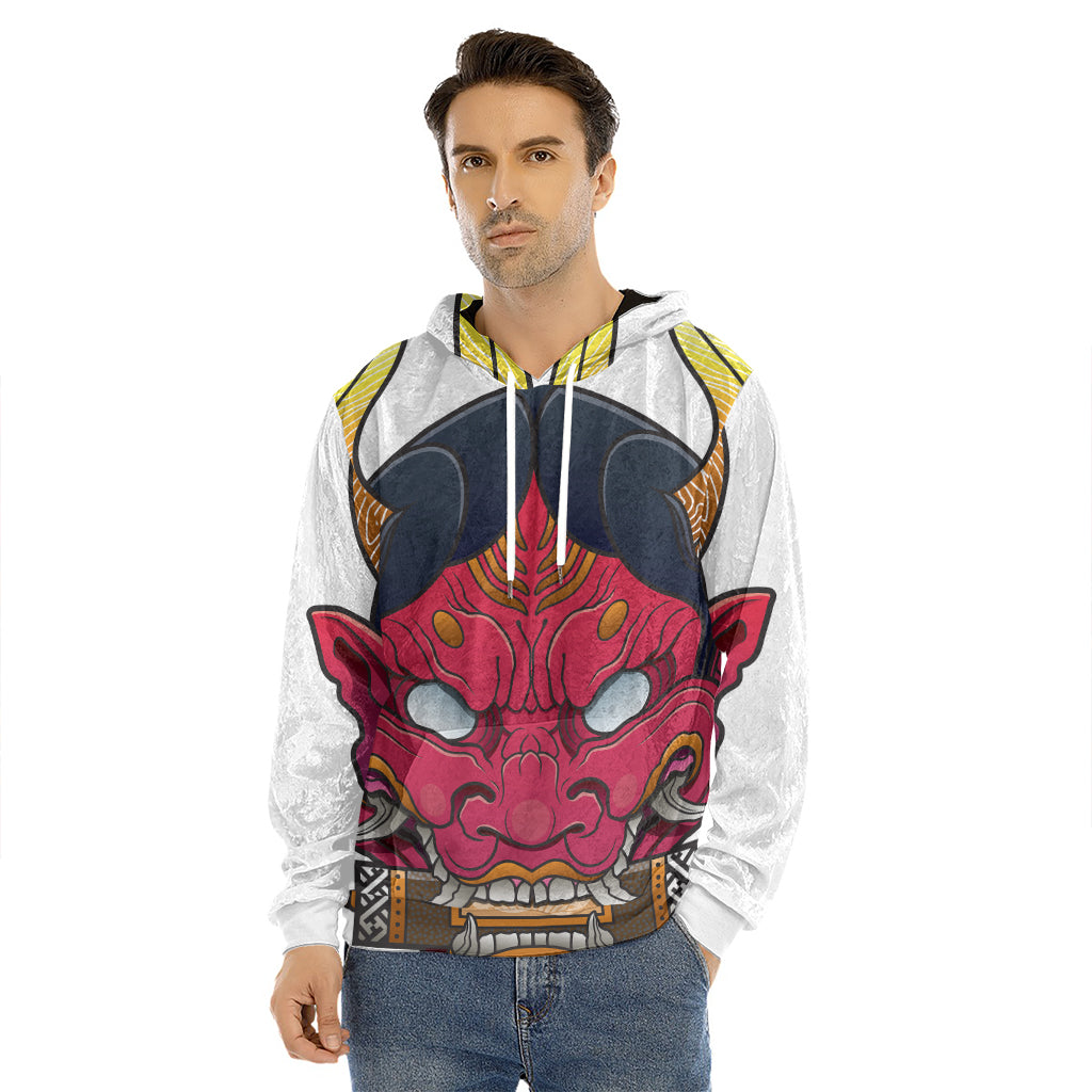 Japanese Demon Mask Print Men's Velvet Pullover Hoodie