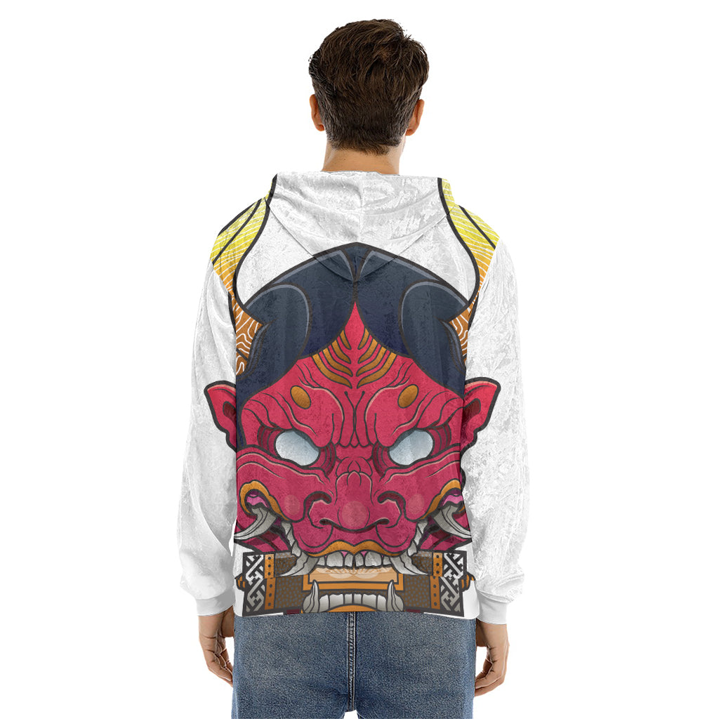 Japanese Demon Mask Print Men's Velvet Pullover Hoodie