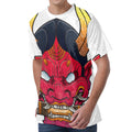 Japanese Demon Mask Print Men's Velvet T-Shirt