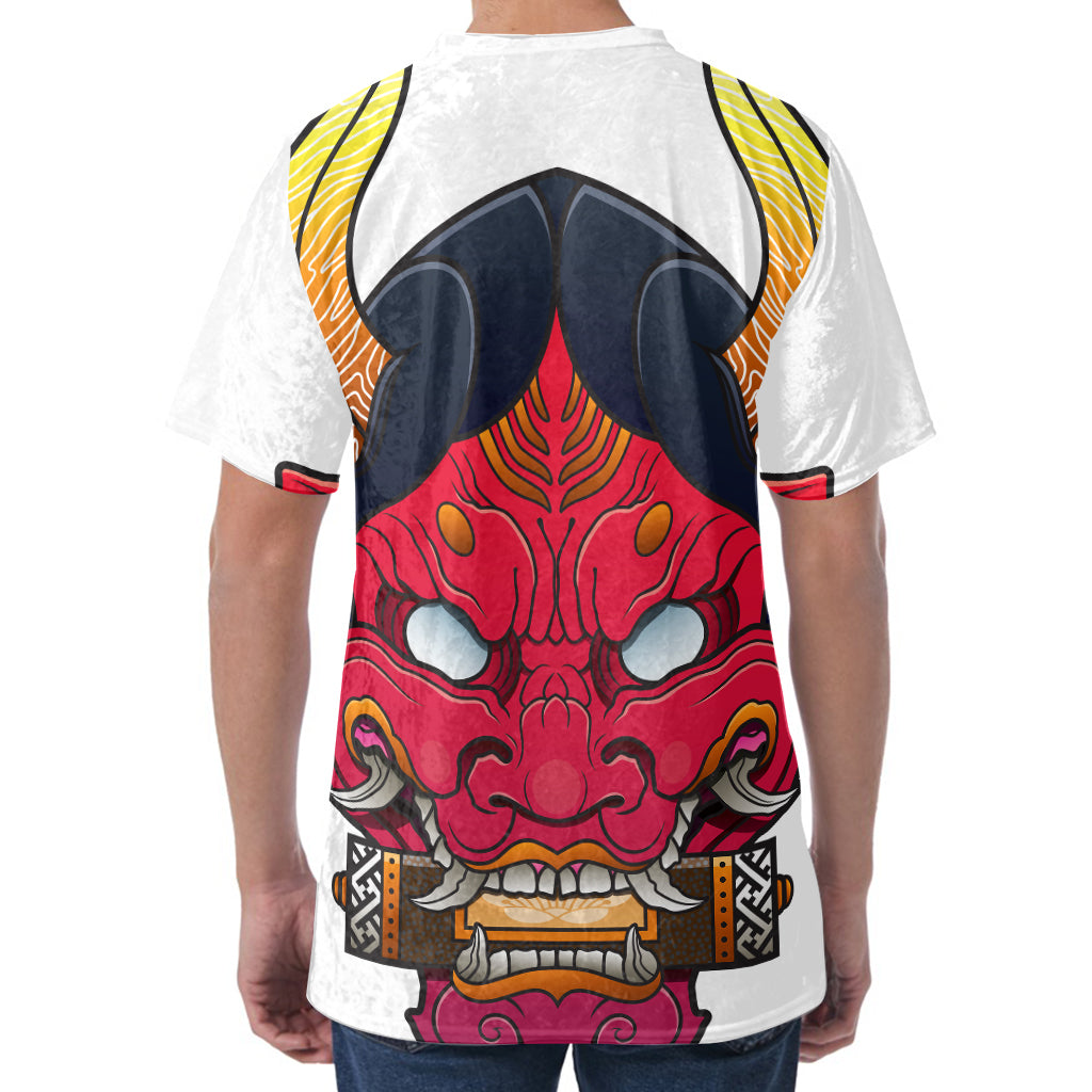Japanese Demon Mask Print Men's Velvet T-Shirt