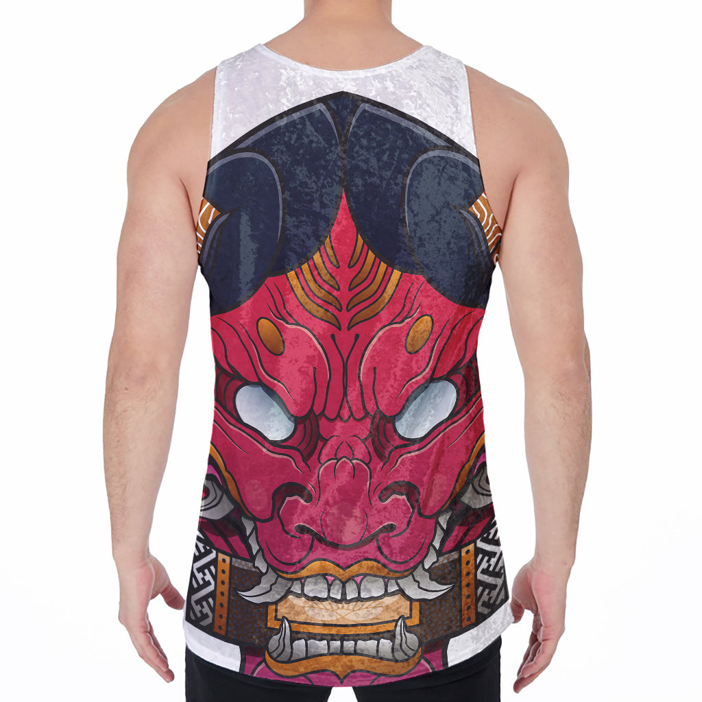 Japanese Demon Mask Print Men's Velvet Tank Top