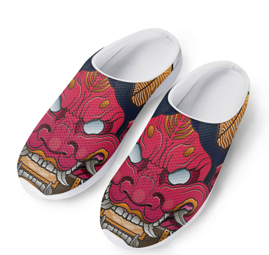 Japanese Demon Mask Print Mesh Casual Shoes