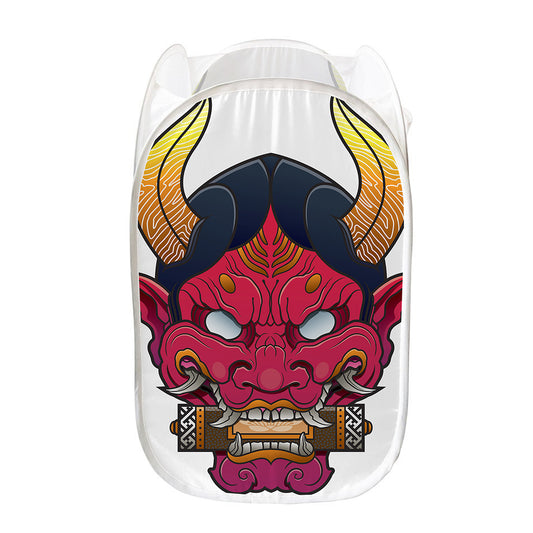 Japanese Demon Mask Print Mesh Laundry Hamper