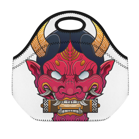 Japanese Demon Mask Print Neoprene Lunch Bag