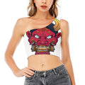Japanese Demon Mask Print One Shoulder Crop Top