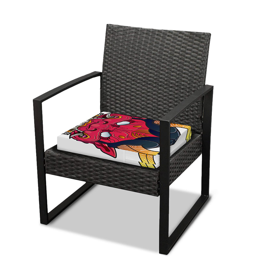 Japanese Demon Mask Print Outdoor Seat Cushion Cover