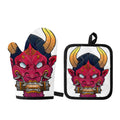 Japanese Demon Mask Print Oven Mitt And Pot Holder Set