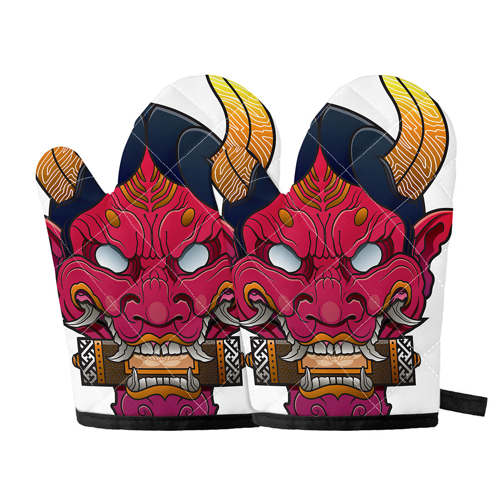 Japanese Demon Mask Print Oven Mitts