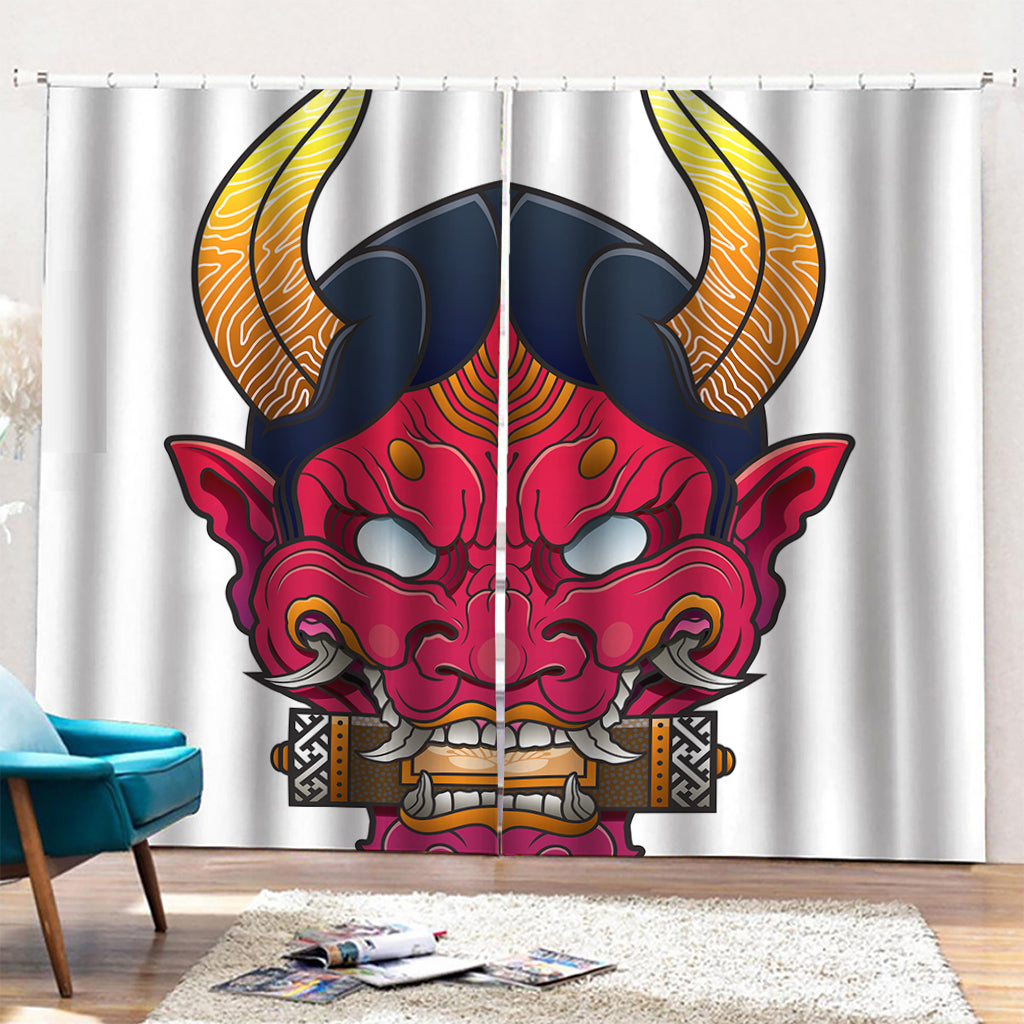 Japanese Demon Mask Print Pencil Pleat Curtains