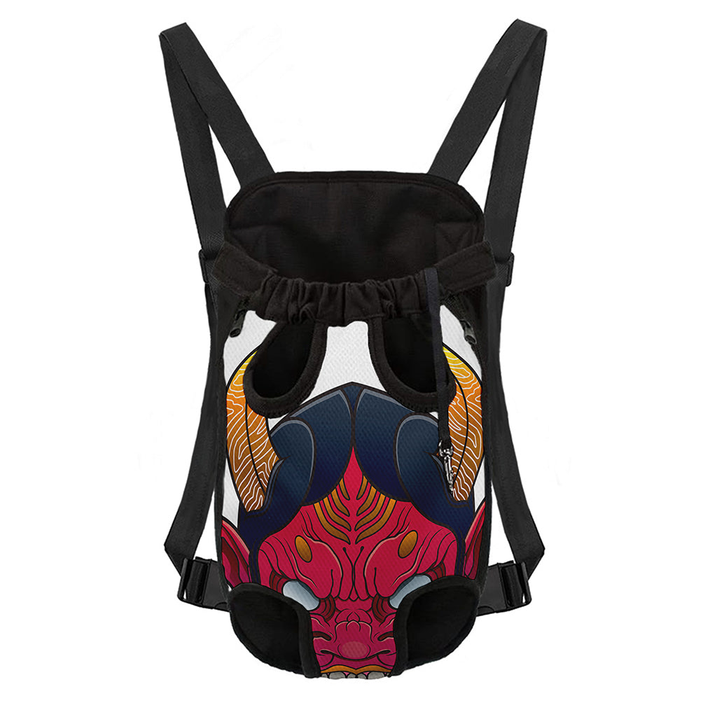 Japanese Demon Mask Print Pet Carrier Backpack