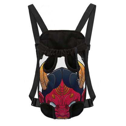Japanese Demon Mask Print Pet Carrier Backpack