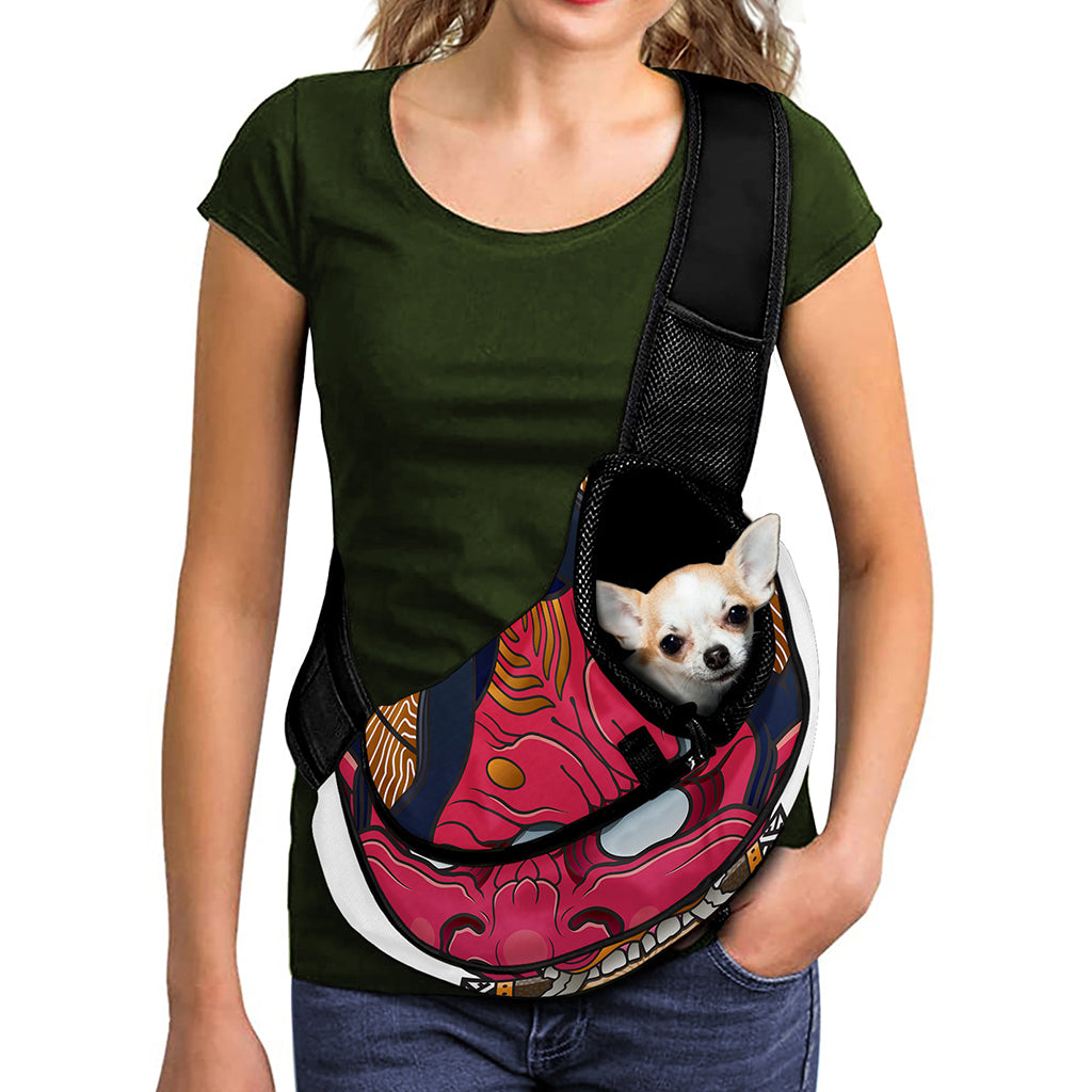 Japanese Demon Mask Print Pet Sling Carrier