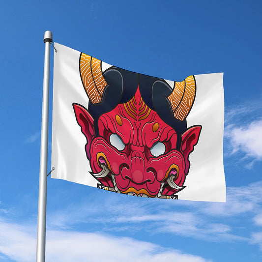 Japanese Demon Mask Print Polyester Flag