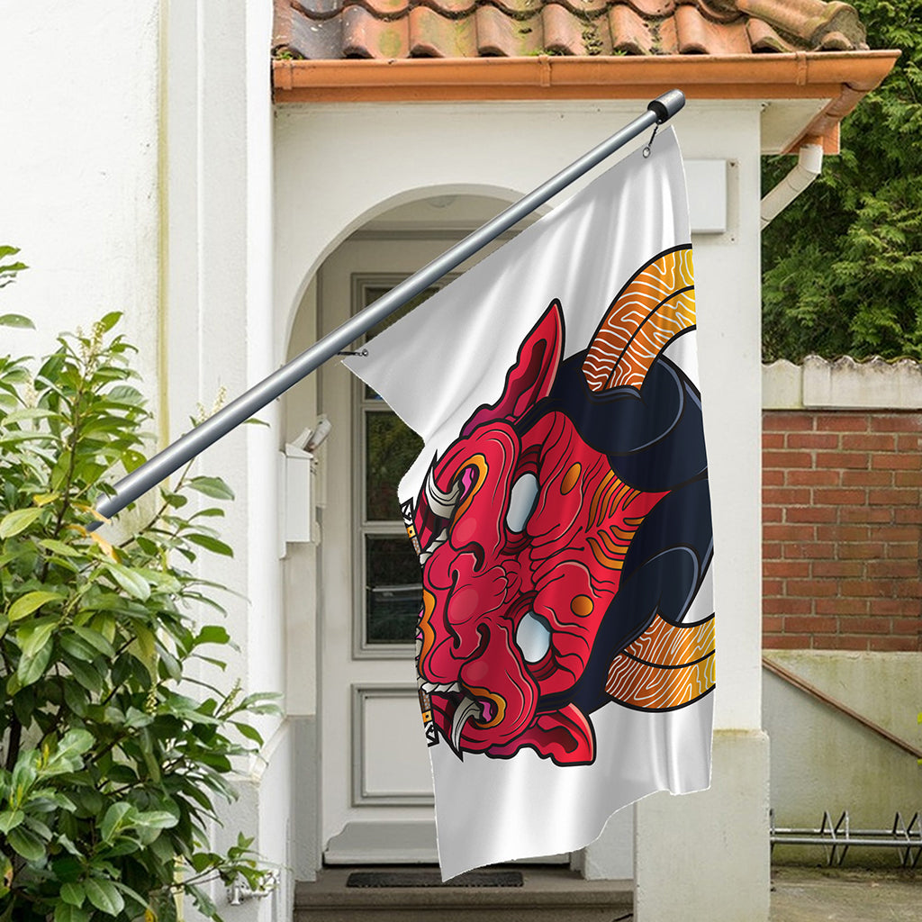 Japanese Demon Mask Print Polyester Flag