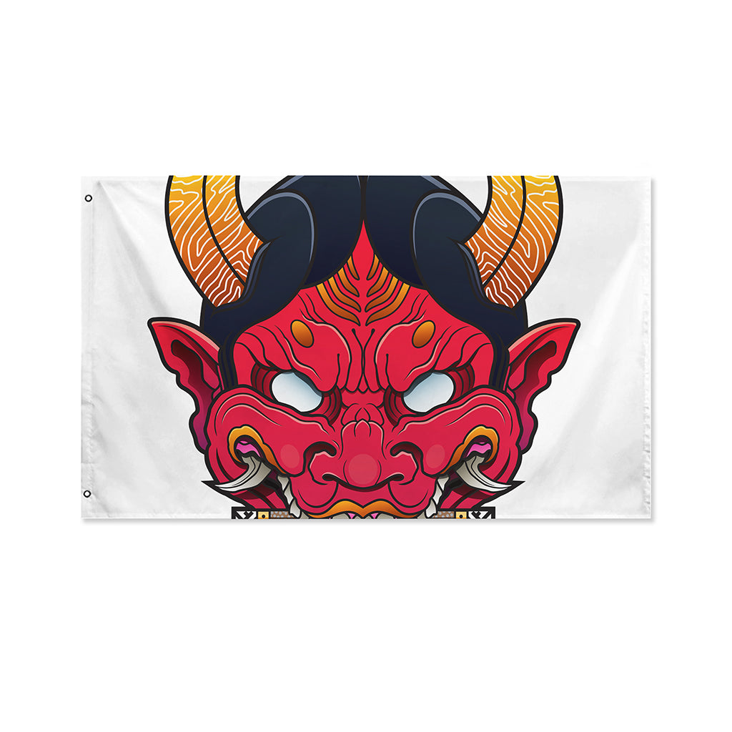 Japanese Demon Mask Print Polyester Flag